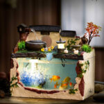 Aquarium avec fontaine décorative pour poissons