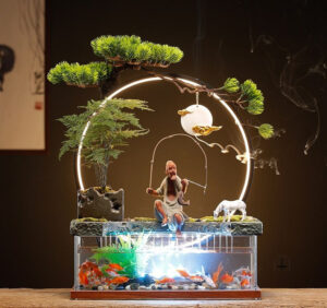Design créatif d'aquarium avec fontaine en intérieur