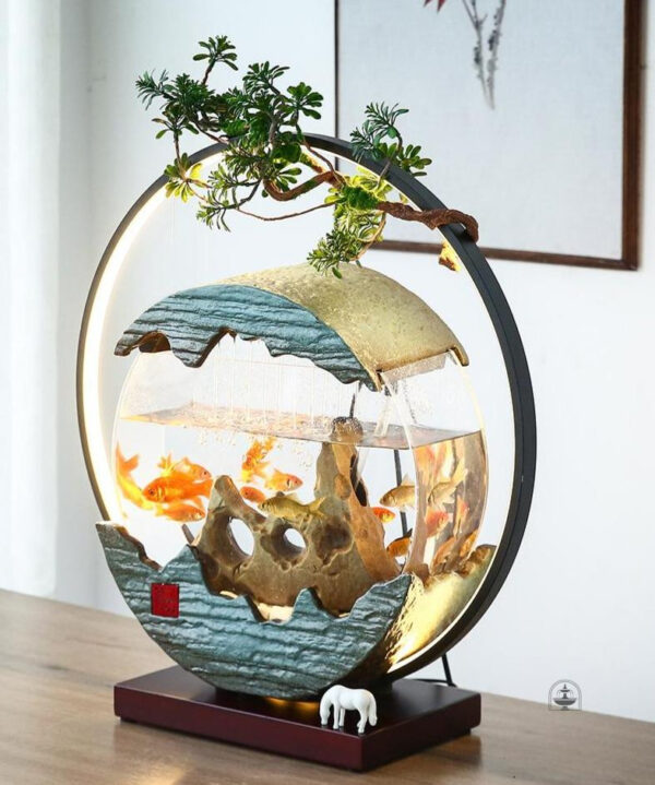 Aquarium rond fontaine décoratif pour poissons et plantes