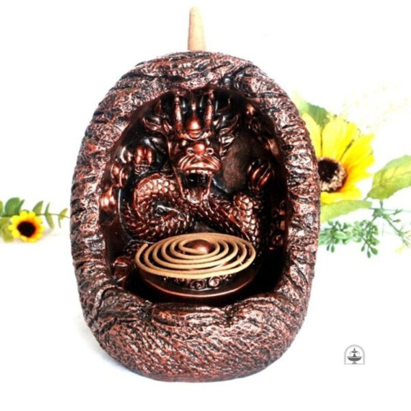 Fontaine encens avec motif de dragon, ambiance zen