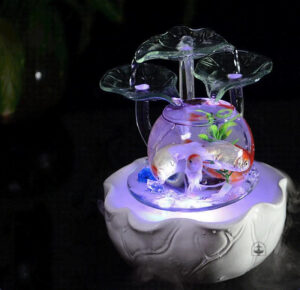 Déco zen avec fontaine en verre, apaisement et bien-être