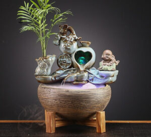 Fontaine japonaise traditionnelle en bois et pierre